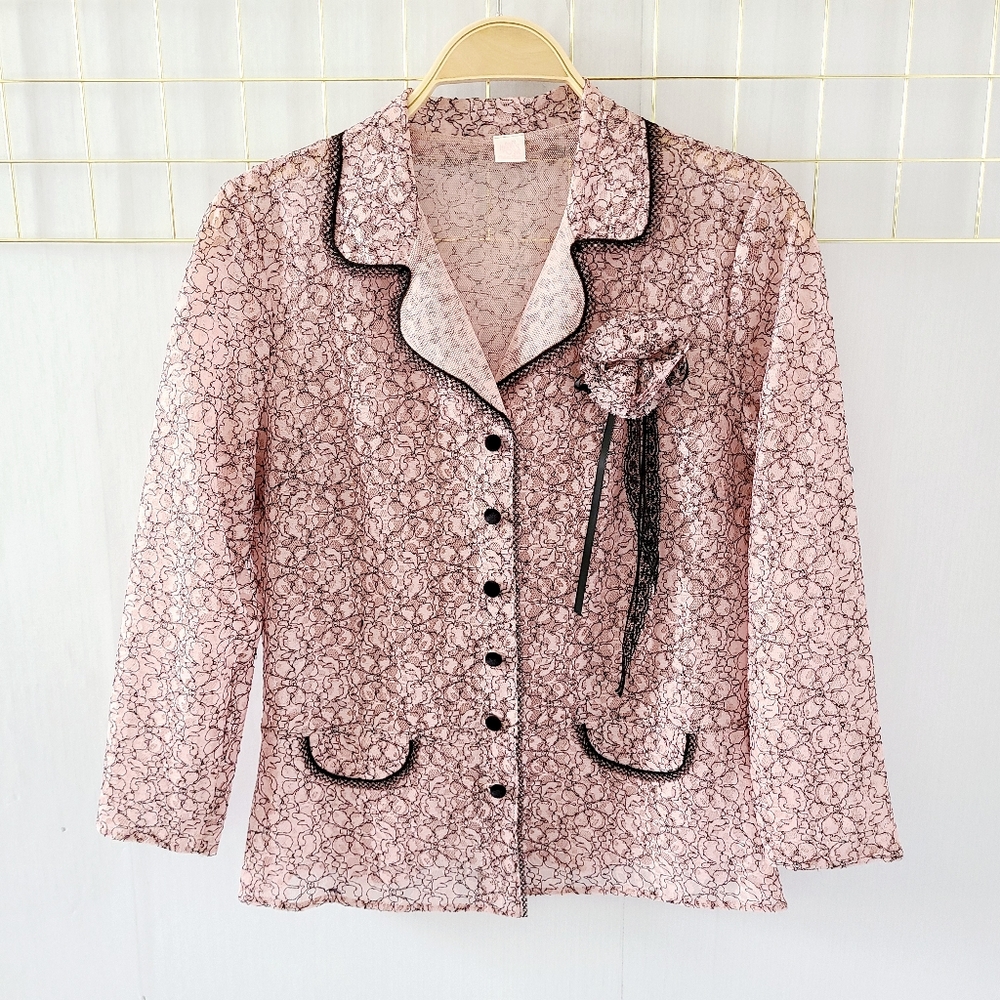 Only Hearts NYC Helena Stuart Y2K Blush Pink Black Lace Romantic Lightweight…